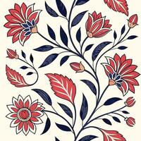 Seamless indian floral block print pattern with text art vector
