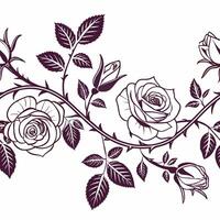 Seamless victorian rose border pattern in faded ink style vector