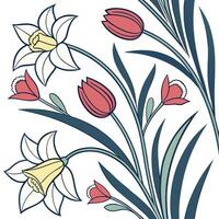 Seamless spring floral pattern stylized tulips and daffodils design vector