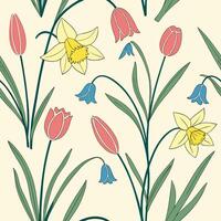 Bright spring seamless floral pattern with daffodils vector