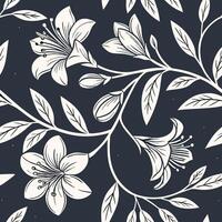 Seamless chalkboard floral pattern with white sketches vector