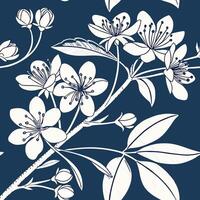 Seamless cyanotype floral pattern blueprint texture design vector
