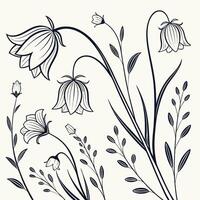 Clean black and white delicate wildflower sketch pattern vector