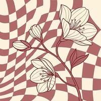 Warped grid floral design with op art and buds style vector