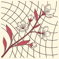 Warped grid floral design with op art and buds pattern vector