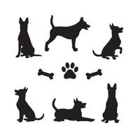 Dog silhouette set with different breeds and bones vector