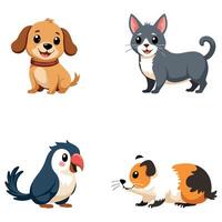 Four different types of animals, including a dog, cat, bird and a hamster vector