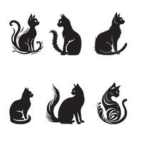 Black silhouettes of cats on white background vector