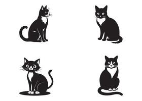 Black and white cat silhouettes set vector