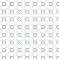 Seamless Pattern Design Featuring Blue Scalloped Circles Interspersed with Stylized Bees and Leaves in Pastel Shades on a Clean White Background. vector