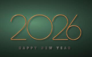 New Year 2026 Celebration Typography on Green Background with Elegant 3D Gold Wire Style Numbers and Modern Shadows. Illustration vector