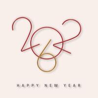 New Year 2026 Celebration Typography in Red and Gold Wire Style on Soft Light Background. Minimalist, Festive, and Elegant Holiday Design. Illustration vector