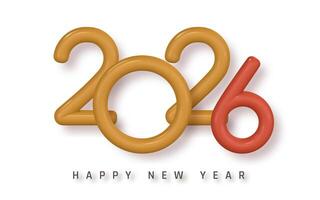 Happy New Year 2026 Design With Bold 3D Numbers in Glossy Style, Modern Festive Typography, Clean Minimal Layout on White Background. Illustration vector