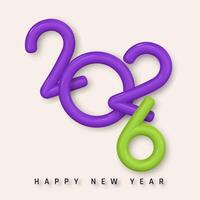Happy New Year 2026 with Vibrant 3D Balloon Numbers in Purple and Green on a Light Background, Modern Festive Celebration Typography in Minimal Style. Illustration vector