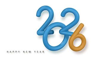 New Year 2026 Greeting with Modern 3D Balloon Numbers in Blue and Gold, Minimal Festive Typography on White Background, Ideal for Holiday Design Projects. Illustration vector