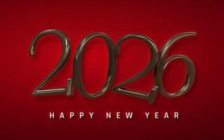 New Year 2026 Red Background Design with Glossy Chocolate Brown 3D Numbers and Minimal Text. Elegant Holiday Greeting for Seasonal Use. Illustration vector