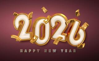 2026 Happy New Year Banner With 3D Gold and White Numbers, Flying Confetti, and Festive Design on Gradient Background. Perfect for Celebration and Greeting. Illustration vector