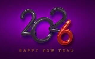 New Year 2026 Greeting With Glossy 3D Numbers on a Vibrant Purple Background. Futuristic and Stylish Holiday Design for Celebration and Event Use. Illustration vector
