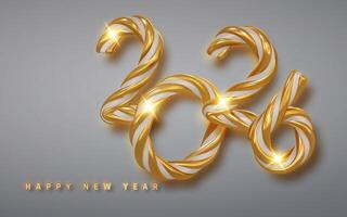 Golden 3D 2026 New Year Text with Sparkling Light Effects on Elegant Gray Background. Perfect for Holiday Greeting Cards and Posters. Illustration vector