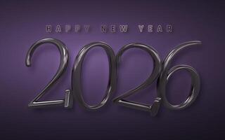 Dark 2026 Happy New Year Design With Elegant Glossy 3D Numbers On Purple Background. Ideal For Party Invitations, Holiday Cards, Or Web Banners. Illustration vector