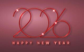 2026 New Year Red Neon Style Typography on Elegant Pink Background with Sparkling Light Effects and Glossy 3D Numbers. Modern Celebration Design. Illustration vector