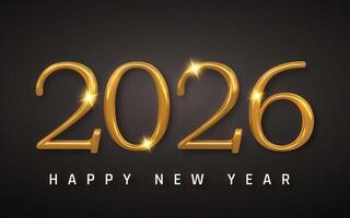 Golden 2026 Happy New Year Text with Sparkling Light Effects on Dark Background. Elegant Holiday Greeting Design for New Year's Eve Celebration. Illustration vector