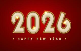 Bold 2026 New Year Design with Shiny Gold and Cream 3D Numbers on a Festive Red Background, Perfect for Holiday Greetings, Events, and Marketing. Illustration vector