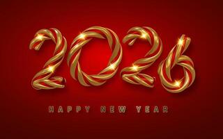 Golden 2026 New Year Numbers on Red Luxury Background with Sparkling Highlights and Festive Glow, Perfect for Holiday Greetings, Invitations, and Promotions. Illustration vector