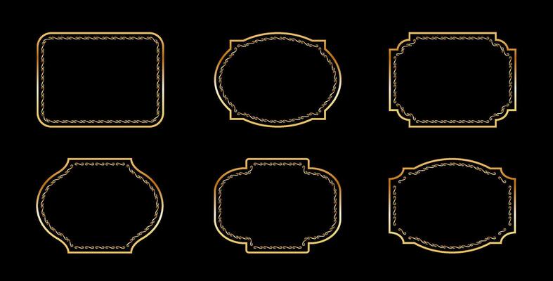 Vintage frames set isolated. Decorative frame. golden frame set on black background