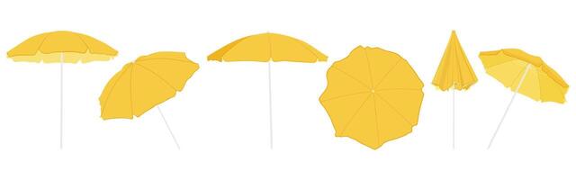 Open yellow beach umbrella. Set with beach umbrella in different positions. vector