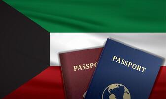 Kuwait Passport with flag of Kuwait Background vector