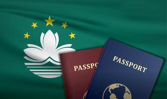 Macau Passport with flag of Macau Background vector
