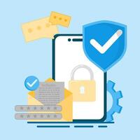 Mobile security concept with lock, padlock, and envelope vector