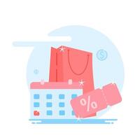 Shopping cart with a red bag and a clock vector