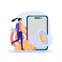 marketing concept through invitation. attract customers to join. invite people to become customers. illustration of a character carrying a coin in a flat style dayar style vector