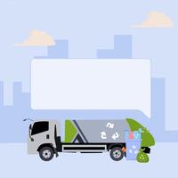 Garbage truck with speech bubble on the side of the road vector