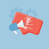 A red speech bubble with a megaphone on it vector