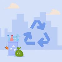 Recycle waste in a city with a garbage can and a recycling symbol vector