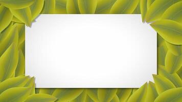 Vibrant illustration with lush green leaf frame and central white space perfect for adding text, logos, or images in nature-themed designs, invitations, or promotions vector