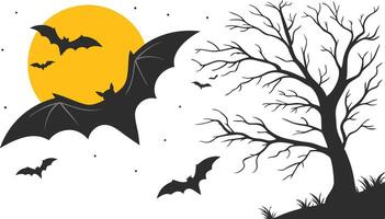 halloween silhouette with bats and tree , moon vector