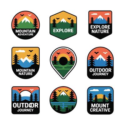 Adventure Badges Featuring Sunrise and Sunset Skies.
