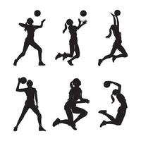 Dynamic Volleyball Silhouettes in Action. vector