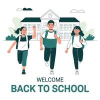 Back to school banner with three students running vector