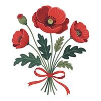 Red poppies with red ribbon on a white background vector