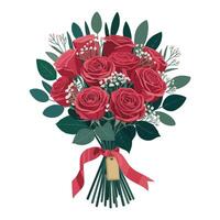 A bouquet of red roses with a tag vector