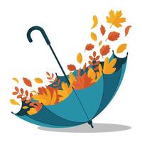 Flat Design Umbrella Overflowing with Fall Foliage. vector