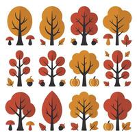 Flat Autumn Trees Set. vector