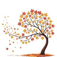 Autumn tree with leaves blowing in the wind vector