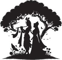Radha Krishna Silhouette in a Forest Setting vector