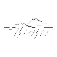 Outline cloud with rain and lightning. Thunderstorm icon vector